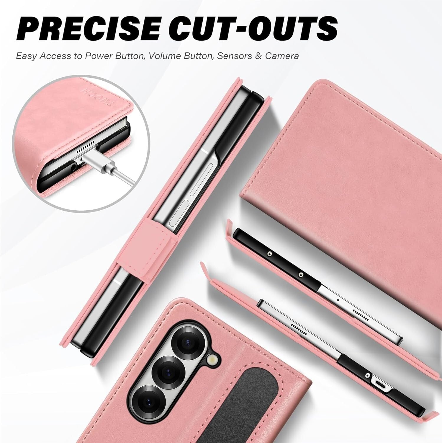 TUCCH Compatible with Galaxy Z Fold6 Wallet Case with S Pen Holder - Pink - New