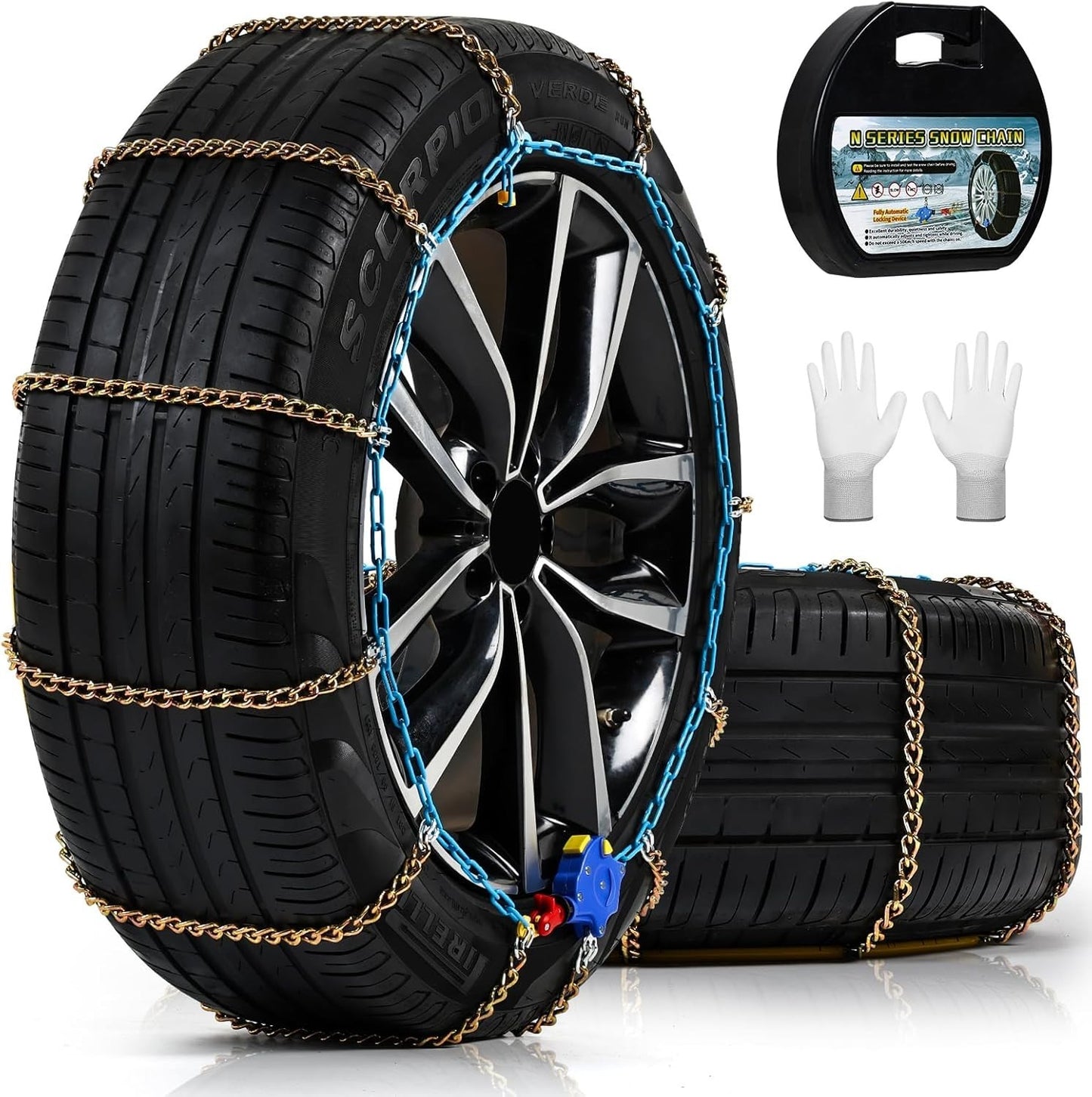 Auto Tightening Snow Tire Chains 1-Min Quick Fit Emergency Traction Set of 2