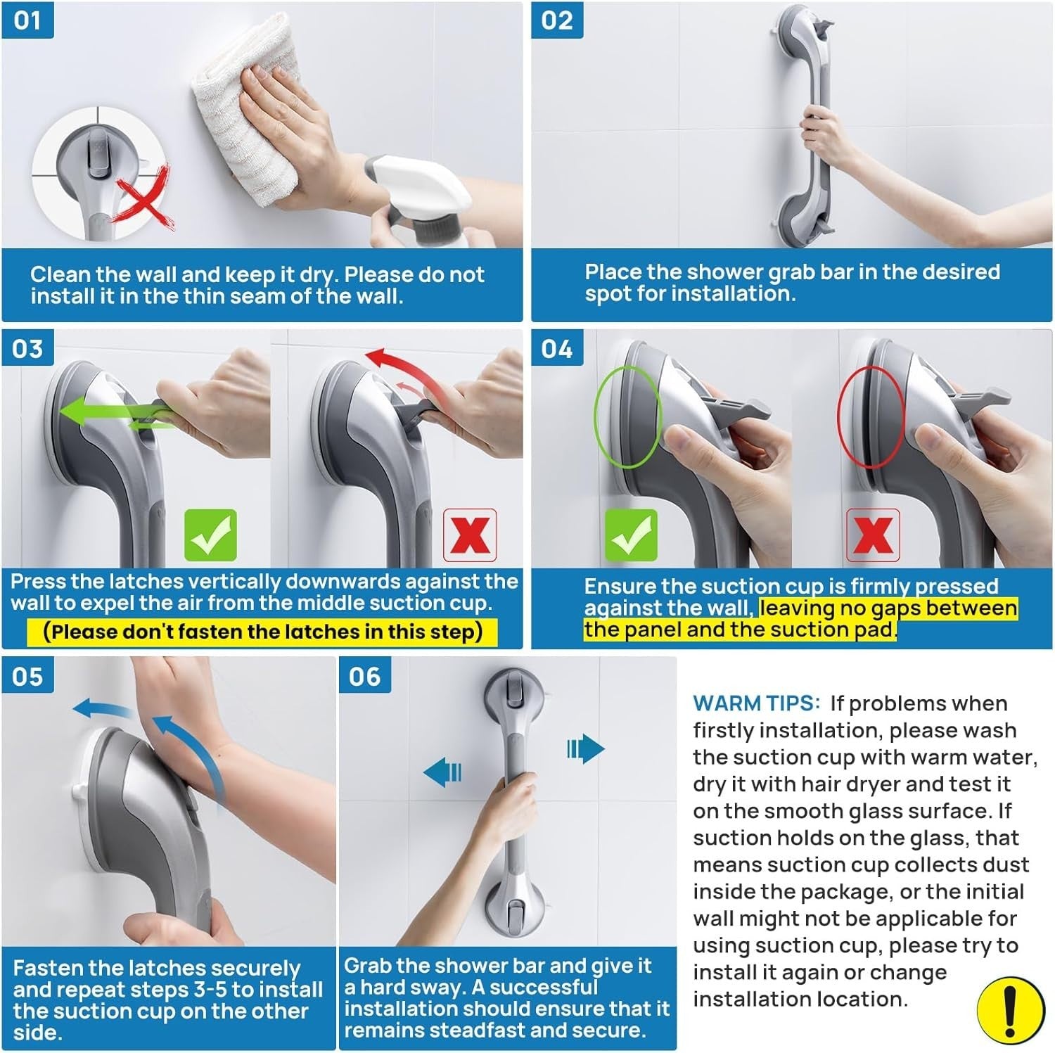  Shower Grab Bars 2 Pack, Suction Grab Bar Easy to Install 16.8” 2 Set Silver