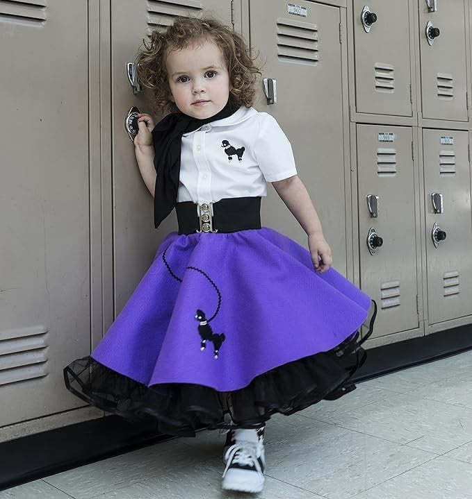 Girls 50s White Blouse w/ Poodle Applique Size 8 – Retro Rockabilly Costume Top