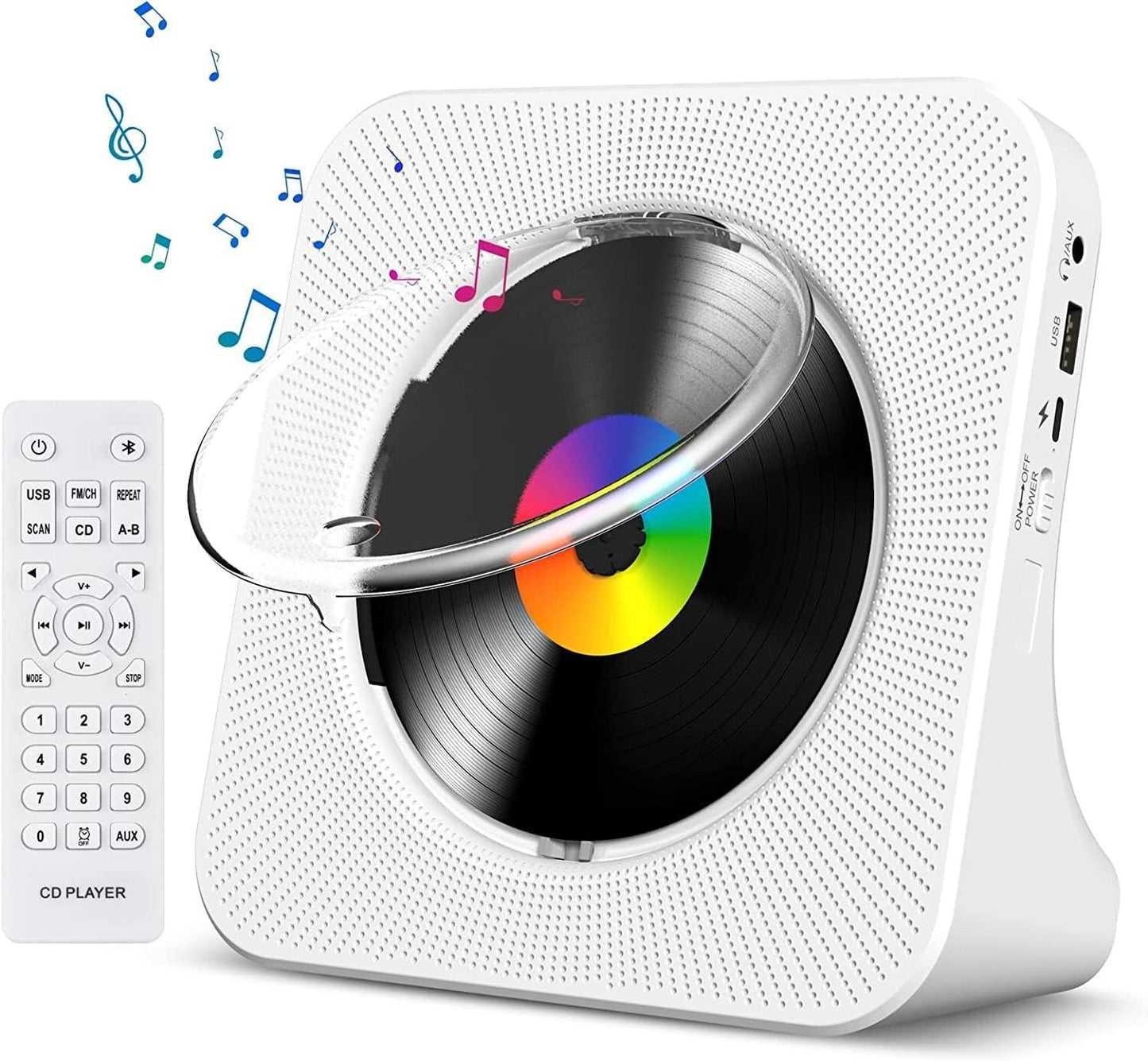 CD Player Portable Bluetooth Desktop for Home - FM Radio/USB/AUX - White - New