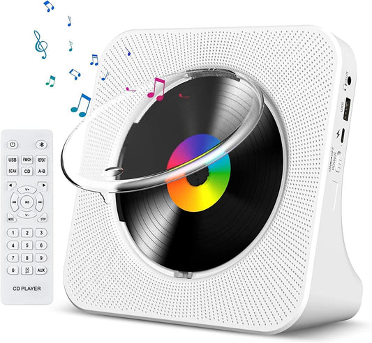 CD Player Portable Bluetooth Desktop for Home - FM Radio/USB/AUX - White - New