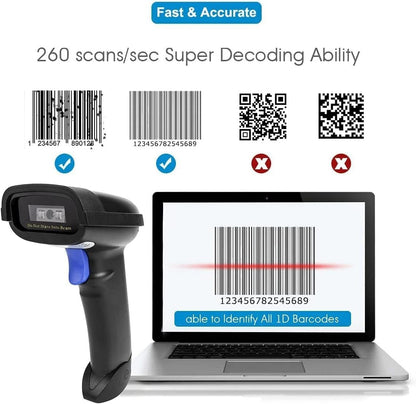 Bluetooth Barcode Scanner, Compatible w/ 2.4G Wireless & Bluetooth Function NEW