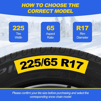 Auto Tightening Snow Tire Chains 1-Min Quick Fit Emergency Traction Set of 2