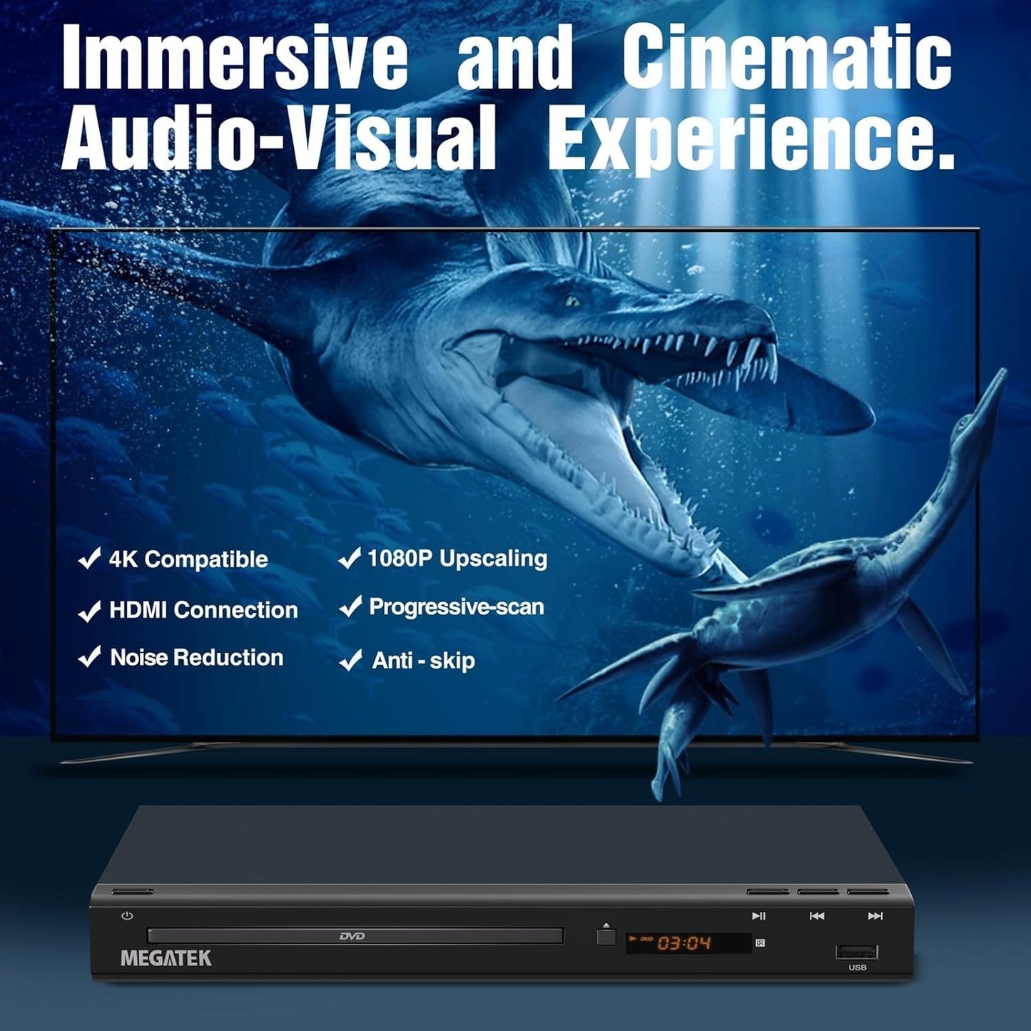 MEGATEK Region-Free HDMI DVD Player – Open Box – Missing RCA Cable – New