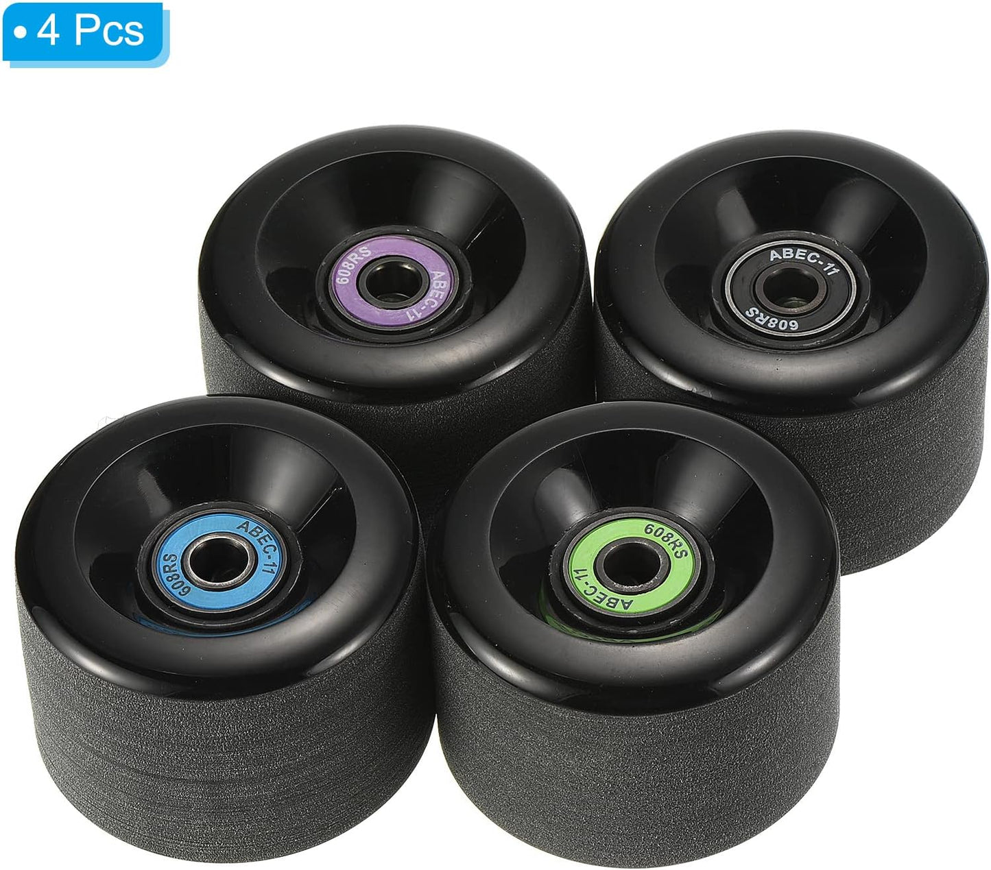 65mm 78A Longboard Wheels with ABEC-11 Bearings, 4 Pack Soft Cruiser Wheels Street Wheels for Skateboards Skateboard Wheel PU Frosted, Black